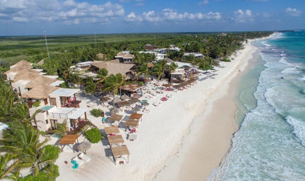 Aerial view of tulum beach