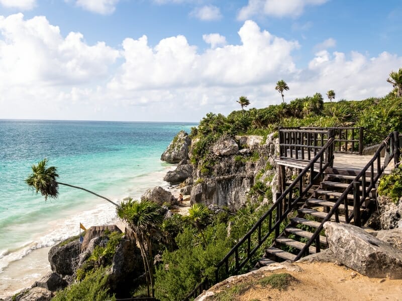 Caribbean beach at Mayan ruins of Tulum Mexico
