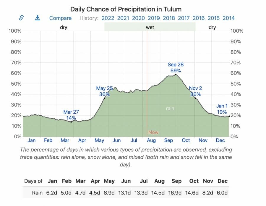 daily precipitation tulum in august