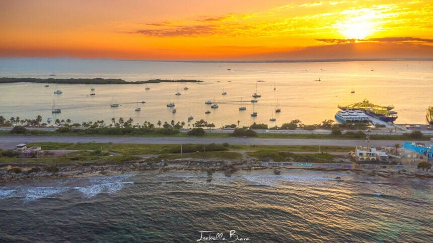 Sunset over Cancun from Isla Mujeres