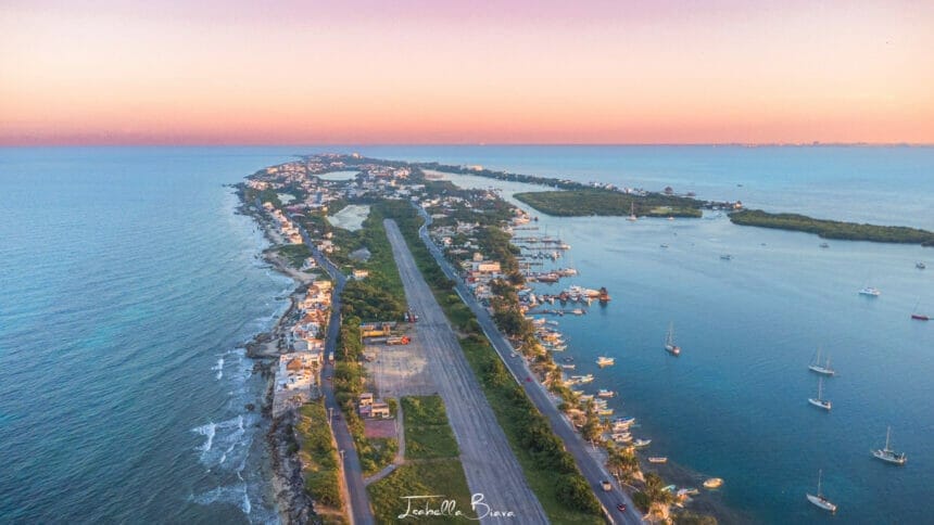 Isla mujeres sunset Punta Sur aerial View