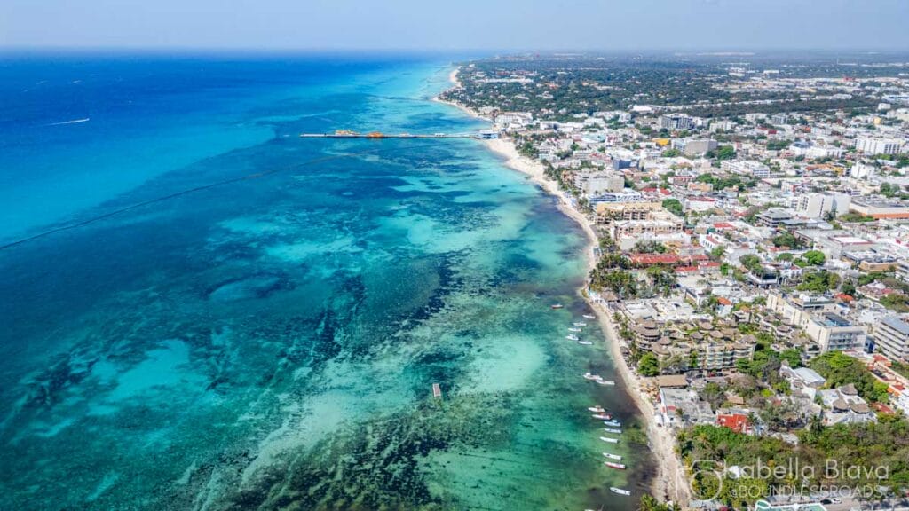 Aerial view of coastal city and ocean